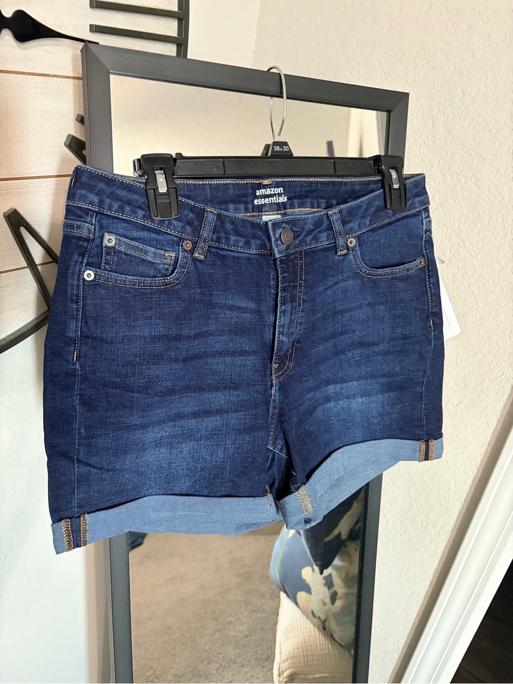 Amazon Essentials Dark Blue Roll-Cuff Denim Shorts